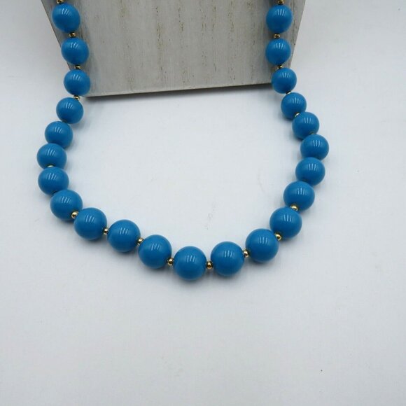 Vintage Hong Kong 24" Blue Beaded Necklace With Gold Tone Accents - Picture 5 of 11